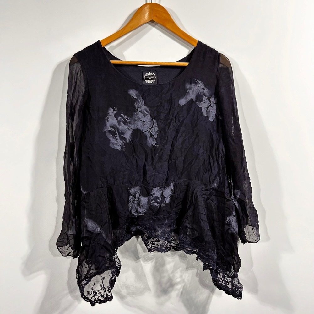 Le Marais Paris Silk Lace Sheer Fairy Grunge Top Womens Small Dark Romantic Boho